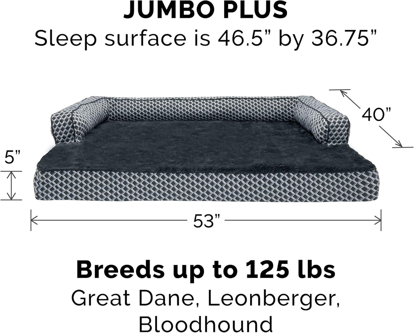 Cooling Gel Dog Bed for Large Dogs W/ Removable Bolsters & Washable Cover, for Dogs up to 125 Lbs - Plush & Woven Decor Comfy Couch Sofa - Diamond Gray, Jumbo Plus/Xxl