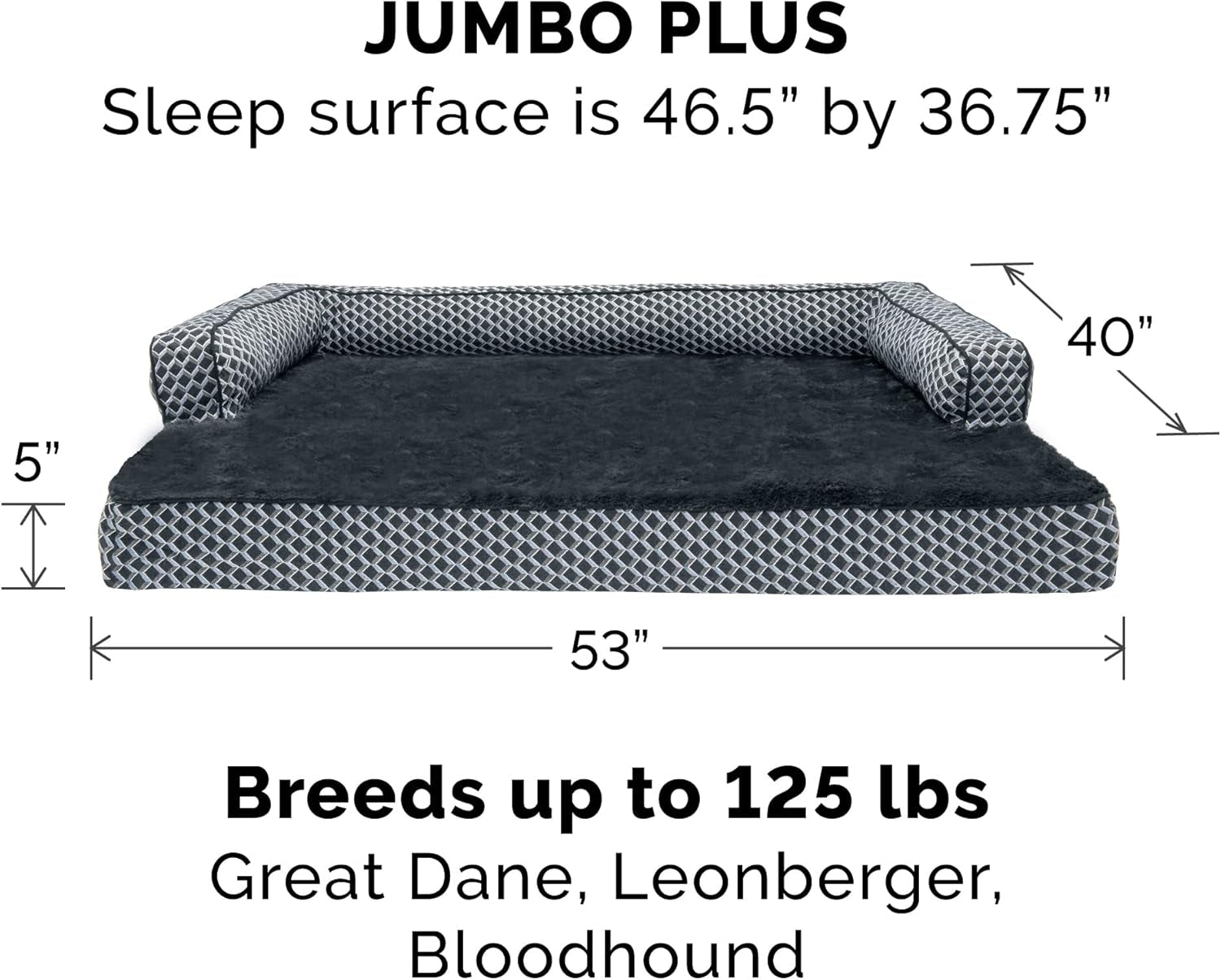 Cooling Gel Dog Bed for Large Dogs W/ Removable Bolsters & Washable Cover, for Dogs up to 125 Lbs - Plush & Woven Decor Comfy Couch Sofa - Diamond Gray, Jumbo Plus/Xxl