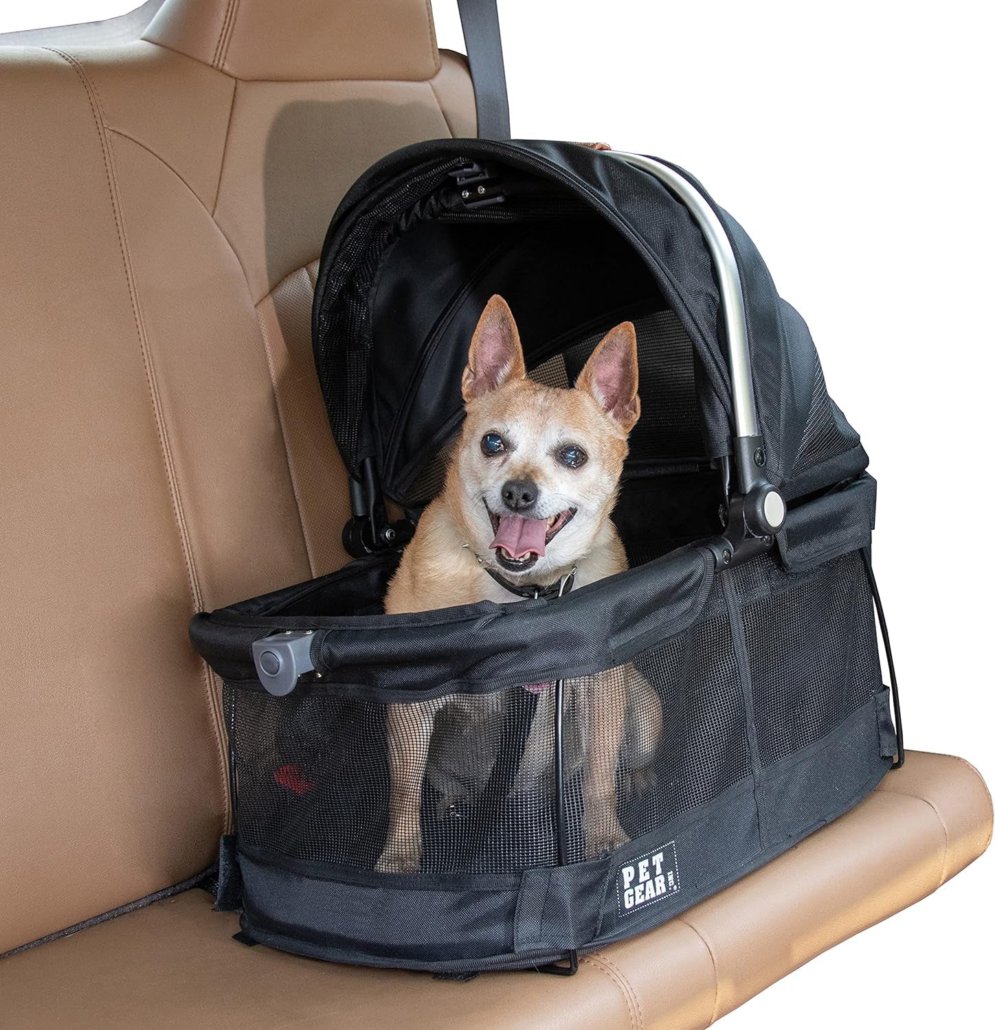 No-Zip View 360 Pet Carrier & Car Seat, Black, 20-Inch | Push Button Entry, for Small Dogs & Cats, 360 Degree Visibility