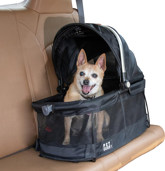 No-Zip View 360 Pet Carrier & Car Seat, Black, 20-Inch | Push Button Entry, for Small Dogs & Cats, 360 Degree Visibility