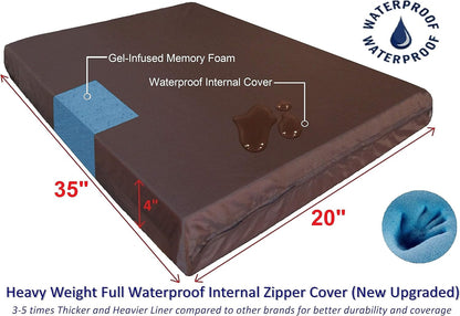 Premium Gel Memory Foam Dog Bed, Durable Denim Cover with Waterproof Liner and Extra Pet Bed Case, 35"X20"X4" Small to Medium Pet