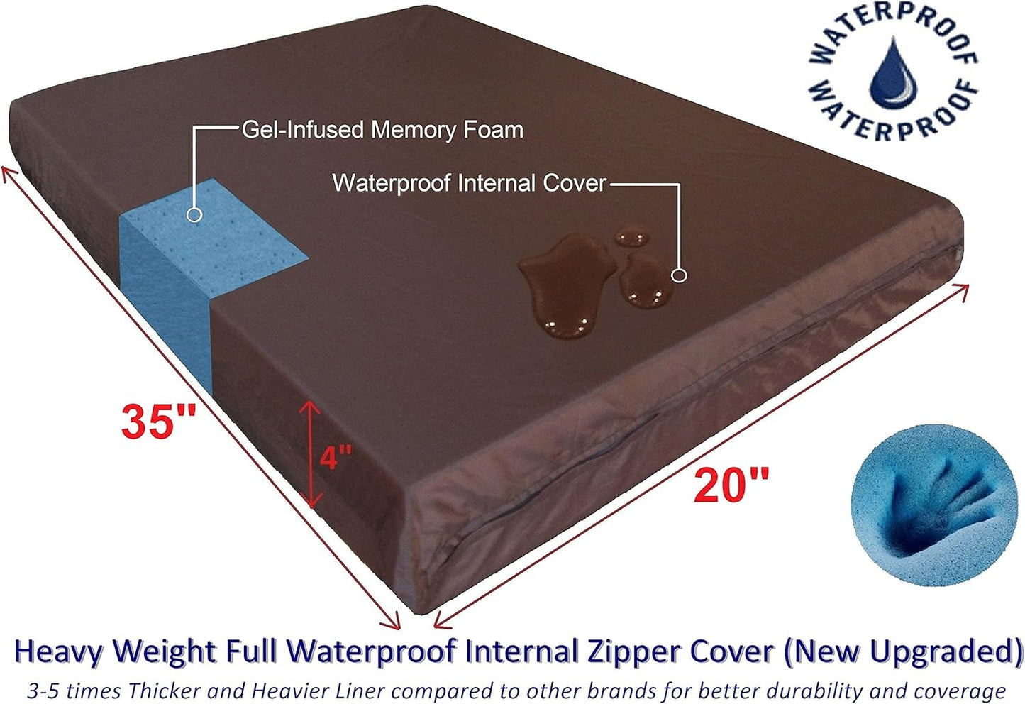 Premium Gel Memory Foam Dog Bed, Durable Denim Cover with Waterproof Liner and Extra Pet Bed Case, 35"X20"X4" Small to Medium Pet