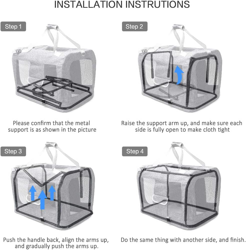 Extra Large Cat Carrier Soft Sided, Portable Small Dog Carrier for 2 Cats, 24"X16.5"X16" Car Travel Folding Comfortable Design with Bowl, Grey