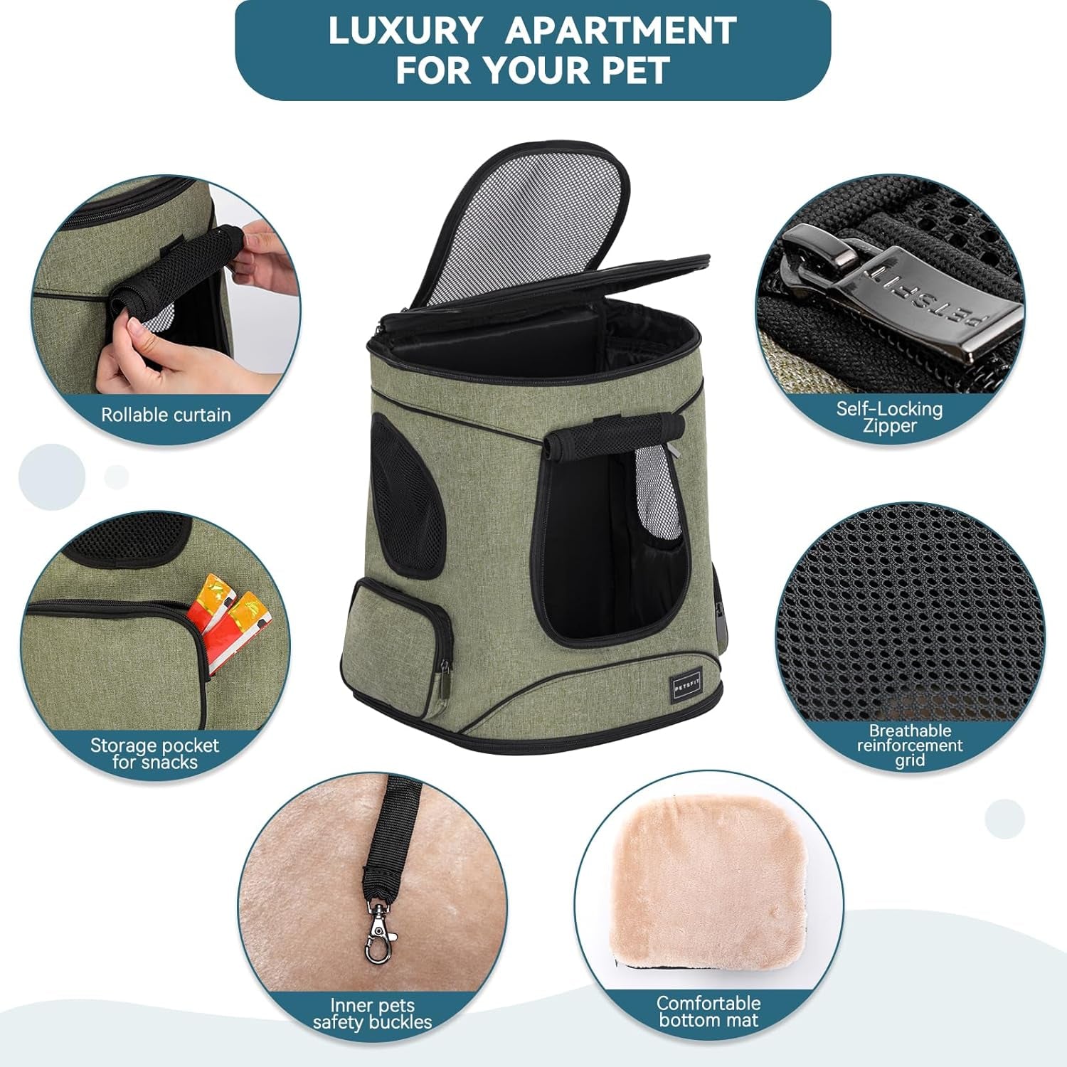 Pet Backpack Carrier with Upgrade Waist Cushion Design to Better Fit the Waist, Suitable for Small and Medium Dogs Cats, and Rabbits up to 18 Pounds