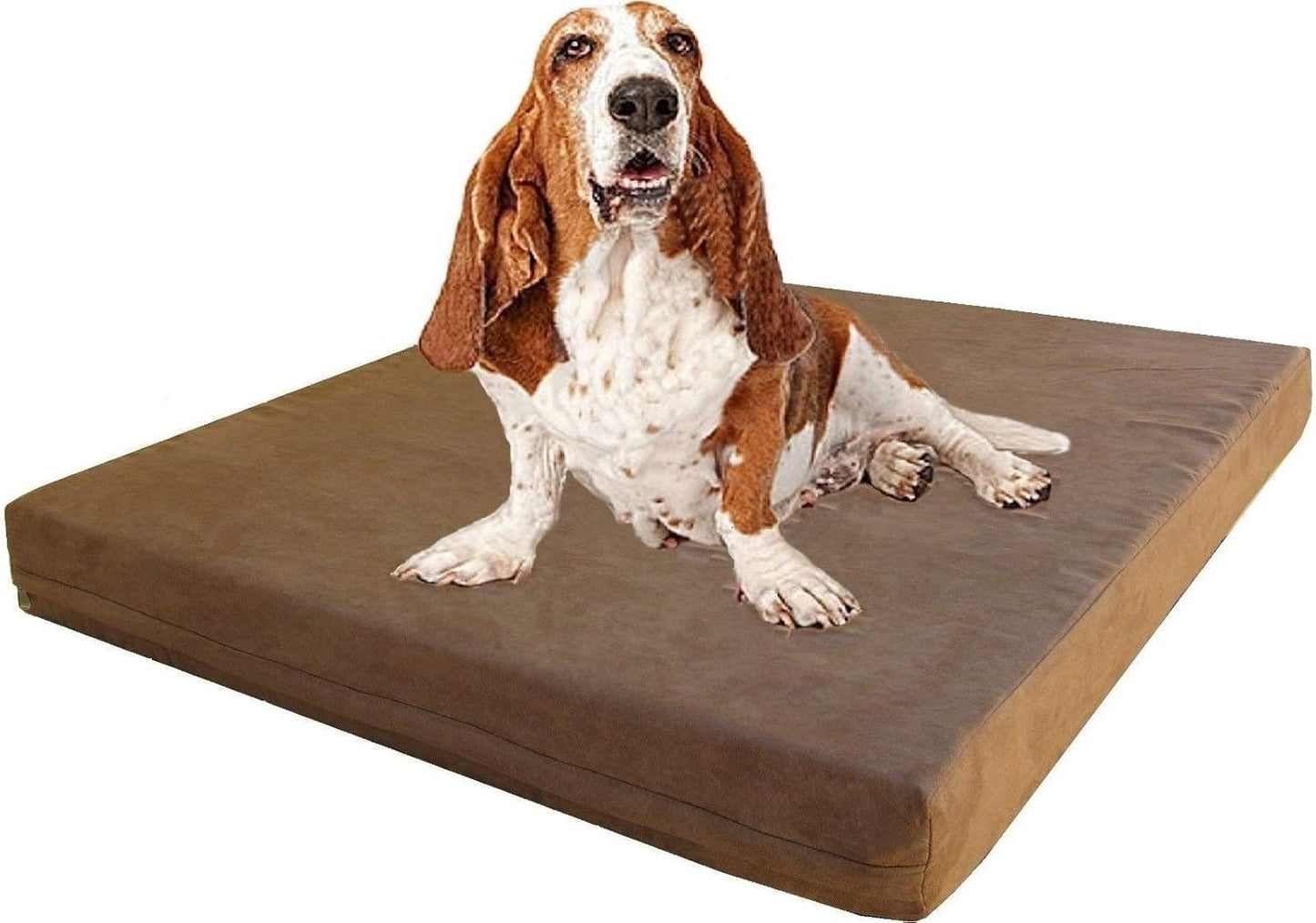 Orthopedic Memory Foam Dog Bed with Brown Suede Cover, Waterproof Liner and Extra Replacement Pet Bed Case, Fit 42"X28" Large Crate