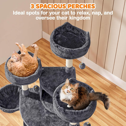 Yaheetech | 68.5In Cat Tree | for Large Cats | Multi-Level Cat Tower with 3 Wide Perches, Large Condo | Stable Pet Play House W/Sisal-Covered Scratching Posts & Board | Dark Gray